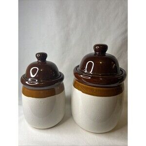 Vintage Stoneware Kitchen Canisters Set of Two